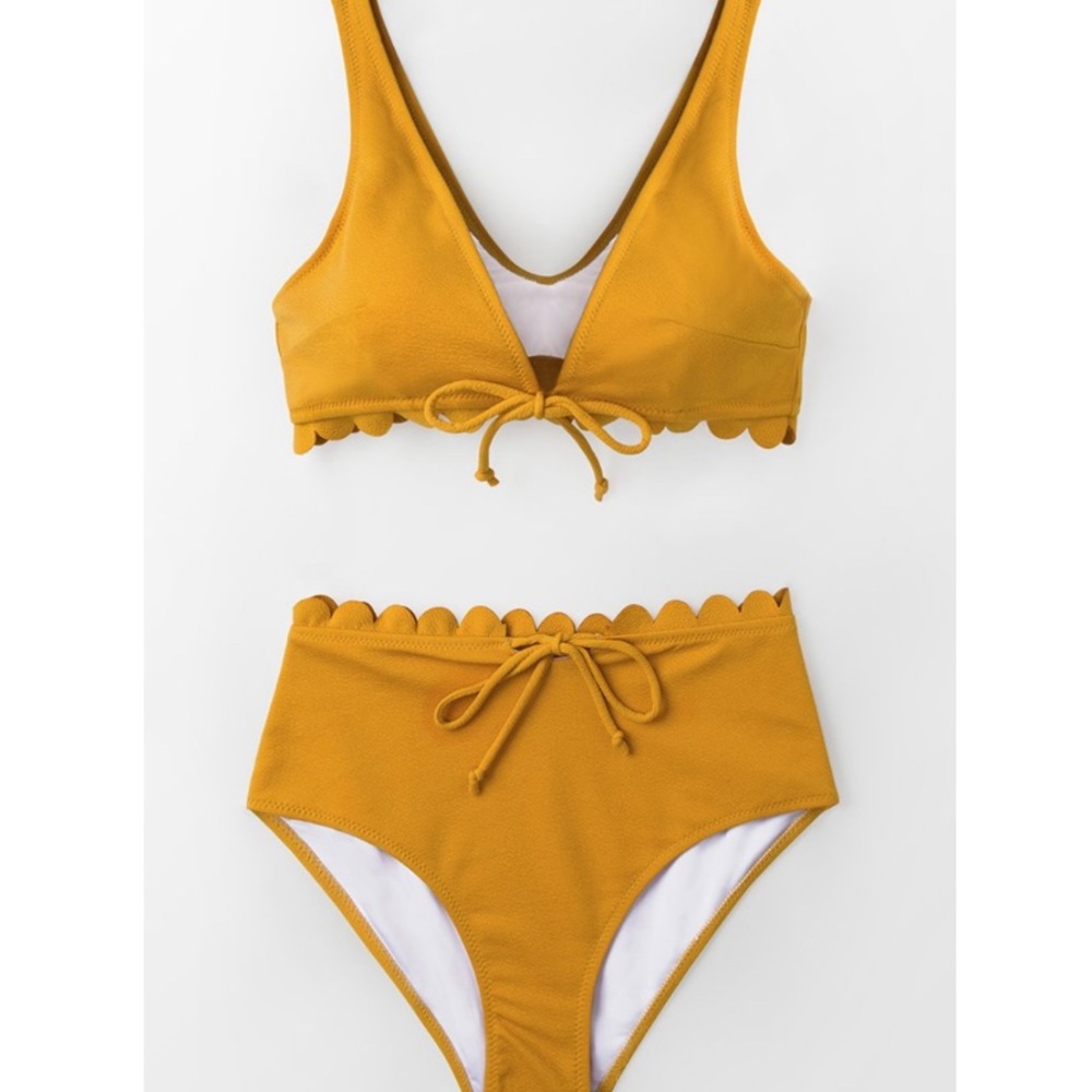 Cupshe Bright Yellow Tie Front Scalloped Bikini